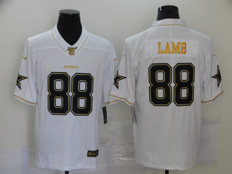 Men Dallas cowboys #88 Lamb White Retro gold lettering Nike NFL Jersey